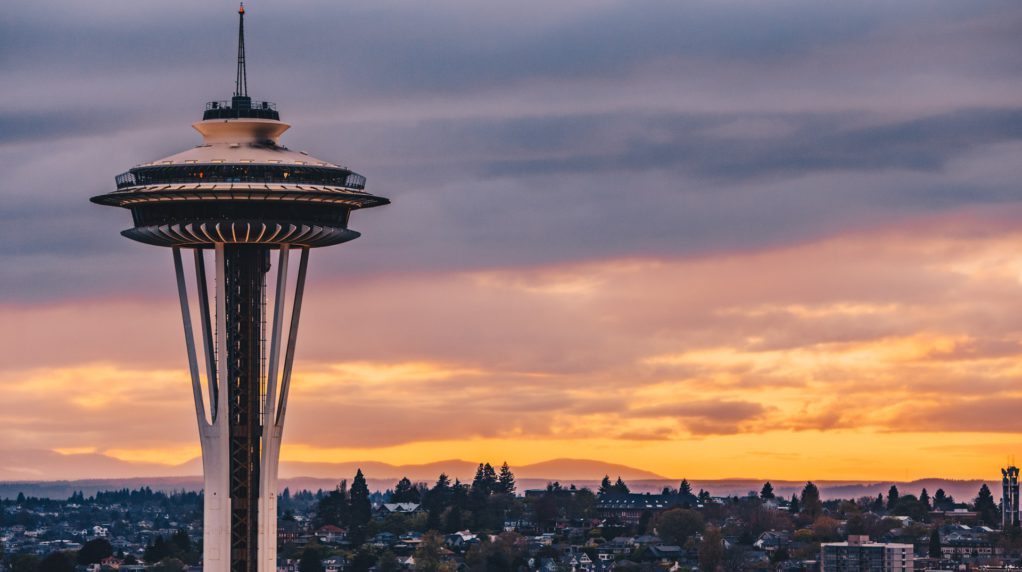 The top of the Space Needle in Seattle.